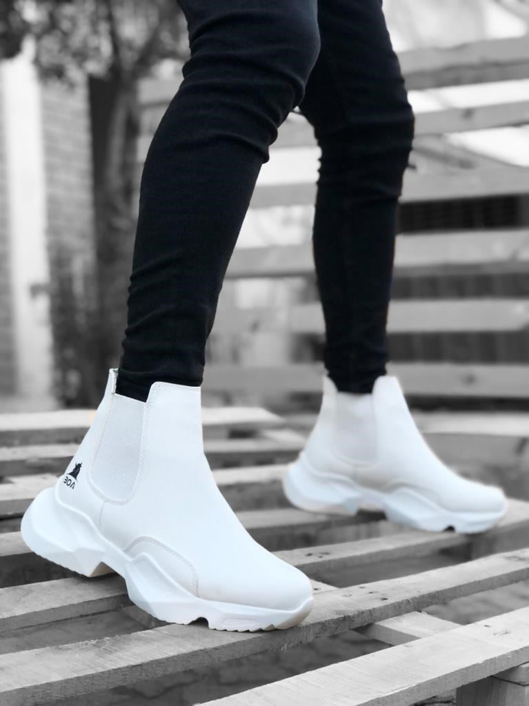 BA0444 Bağcıksız Rahat Yüksek Taban Beyaz Erkek Spor Yarım Bilek Bot · 3