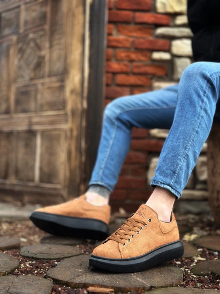 BA0547  Kalın Yüksek Taban Taba Siyah Süet Bağcıklı Spor Erkek Ayakkabı · 2