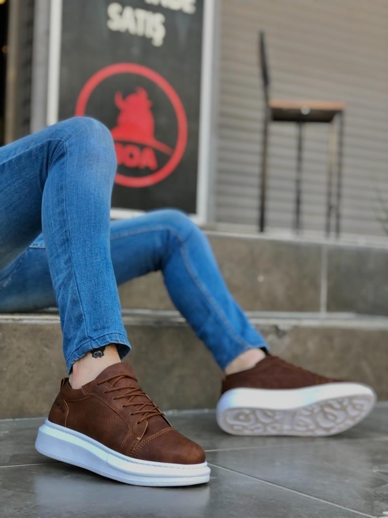 BA0548 BOA Kalın Yüksek Taban Taba Beyaz Bağcıklı Spor Erkek Ayakkabı · 2