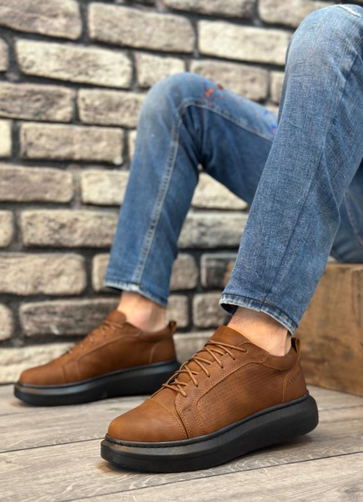 BA0548 BOA Kalın Yüksek Taban Taba Siyah Bağcıklı Spor Erkek Ayakkabı · 2