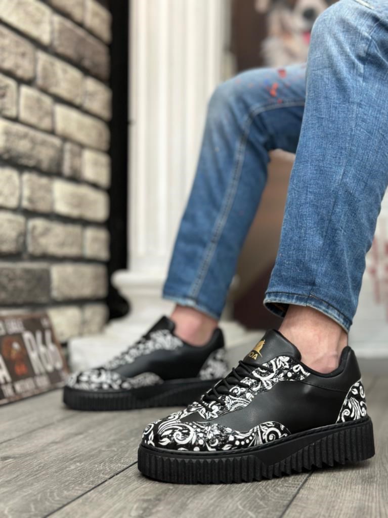 BA0802  Gotik Desenli Siyah Yüksek Taban Erkek Günlük Ayakkabı · 6