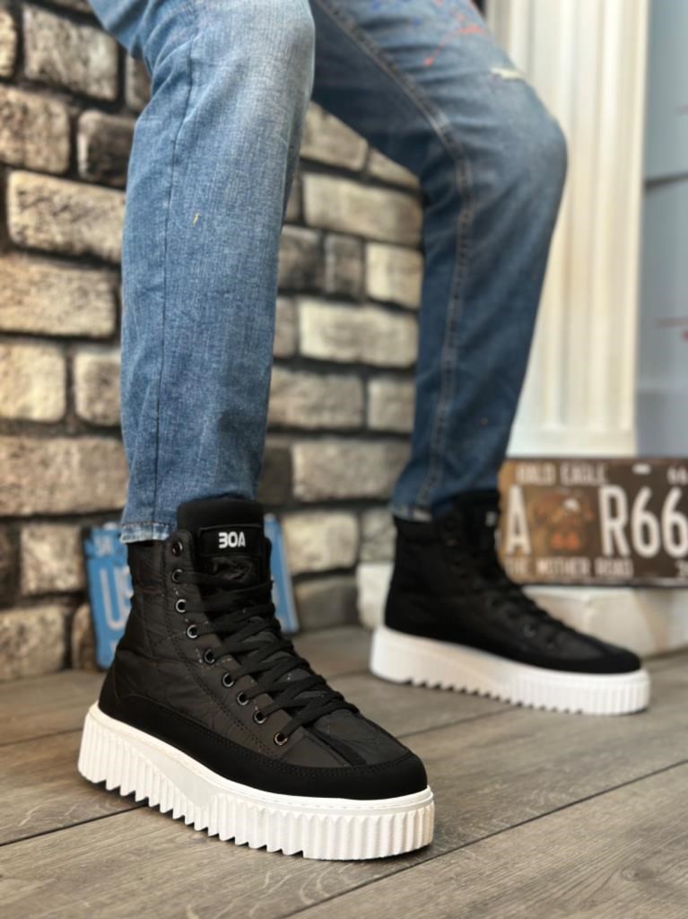 BA0811  Yüksek Beyaz Taban Siyah Paraşüt Kumaş Cilt Detaylı Yarım Bilek Spor Bot · 6