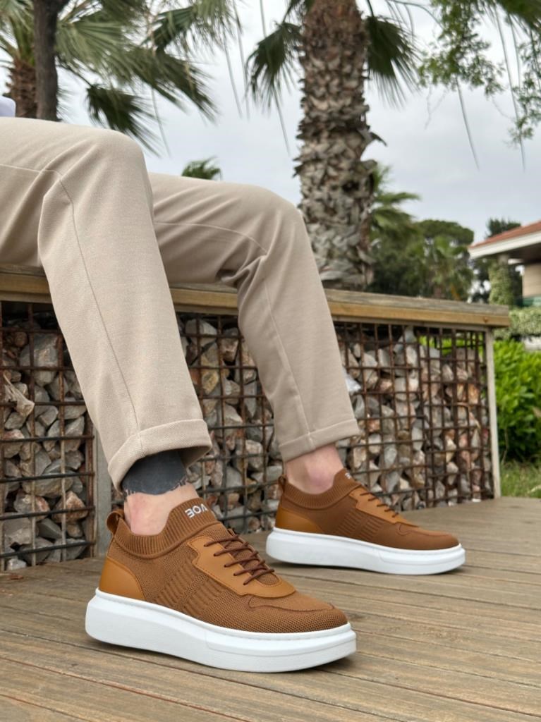 BA0812 Özel Örme Triko Tarz Taba Renk Spor AyakkabıBA0812 Özel Örme Triko Tarz Taba Renk Spor Ayakkabı