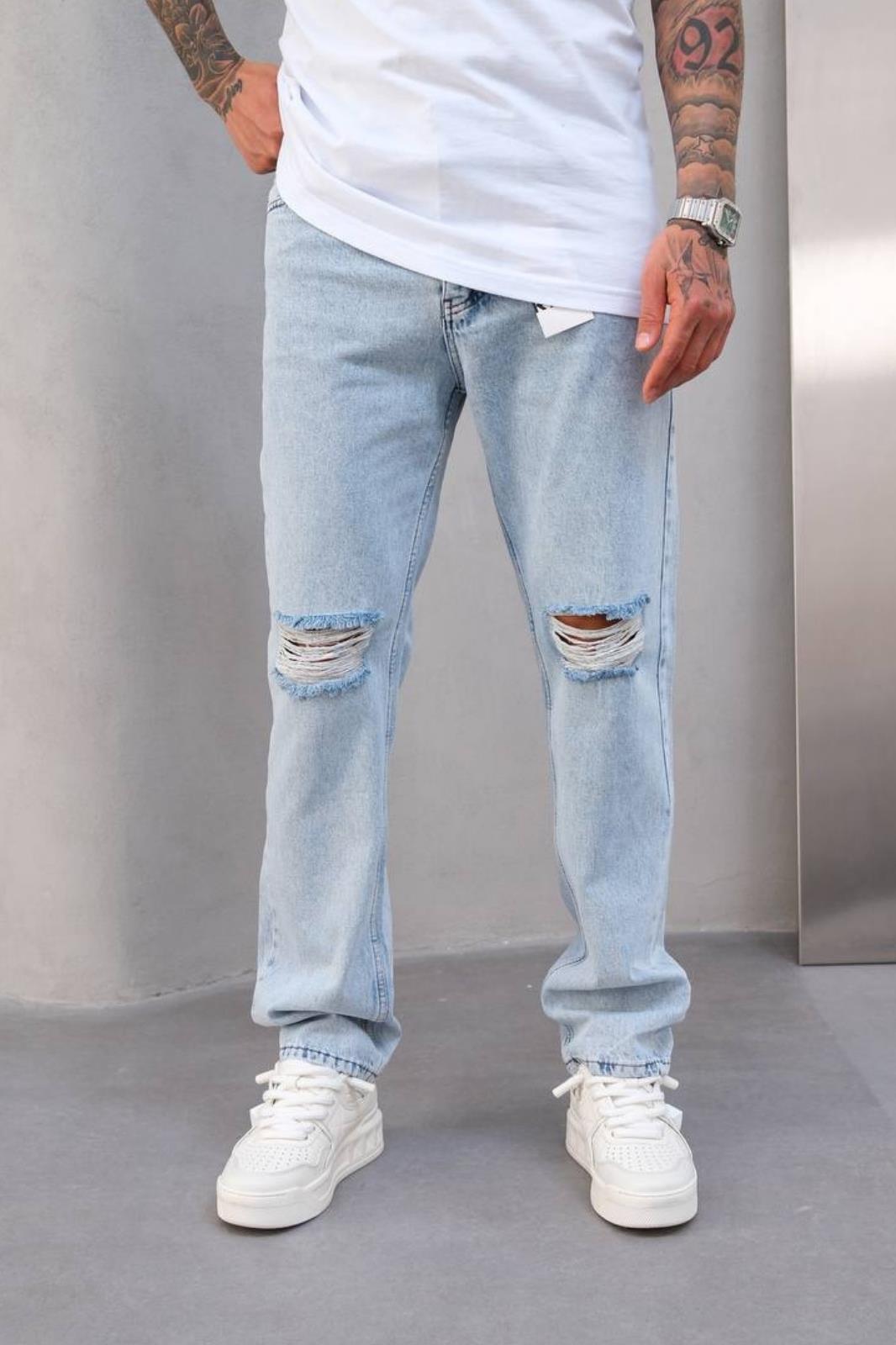 Baggy Diz Yırtmaçlı Buz Kot Pantolon