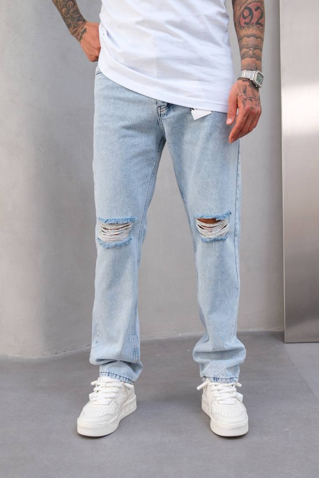 Baggy Diz Yırtmaçlı Buz Kot PantolonBaggy Diz Yırtmaçlı Buz Kot Pantolon