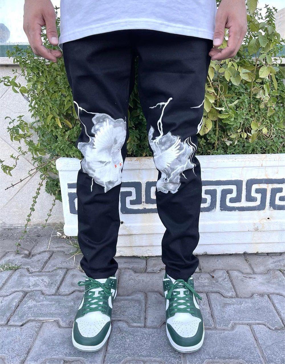 Dijital Printed Kot Pantolon SiyahDijital Printed Kot Pantolon Siyah