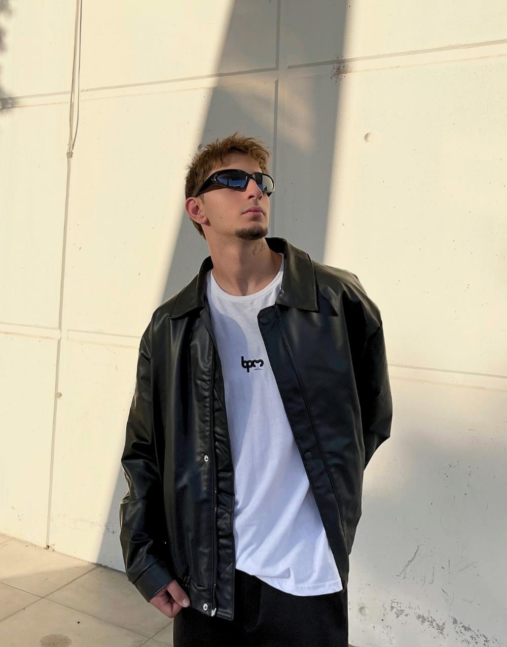 Erkek Oversize Vintage Deri Ceket · 2
