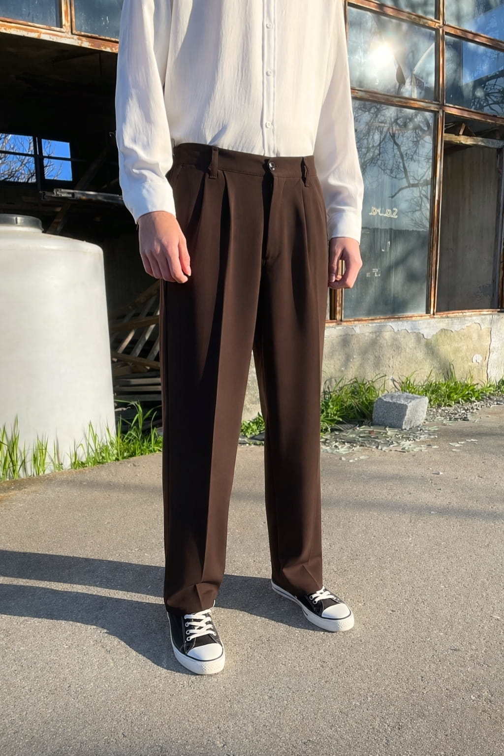 Premium Baggy Kumaş Pantolon Kahve