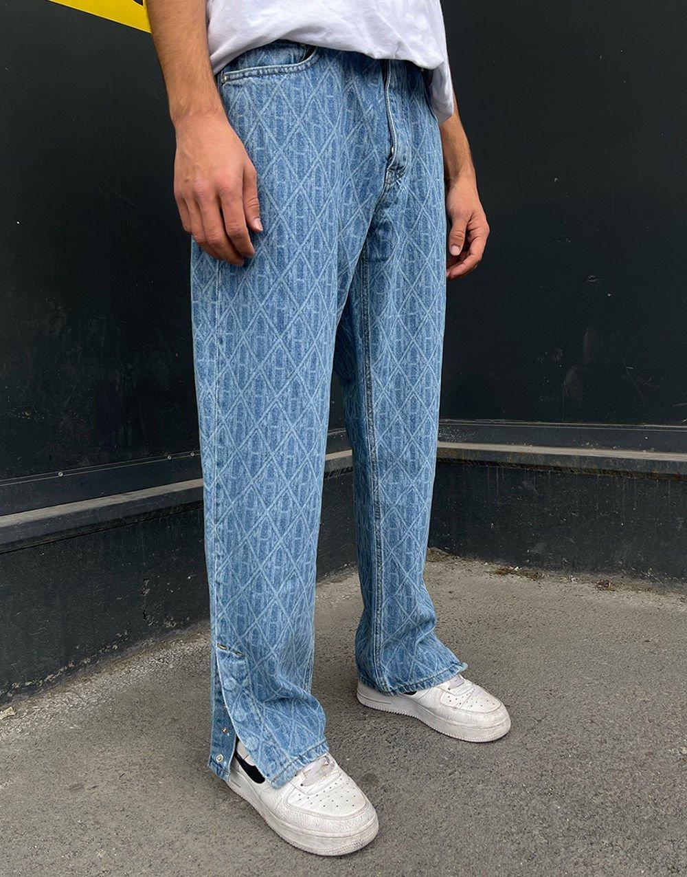 Premium Dijital Printed Baggy Kot Pantolon Mavi