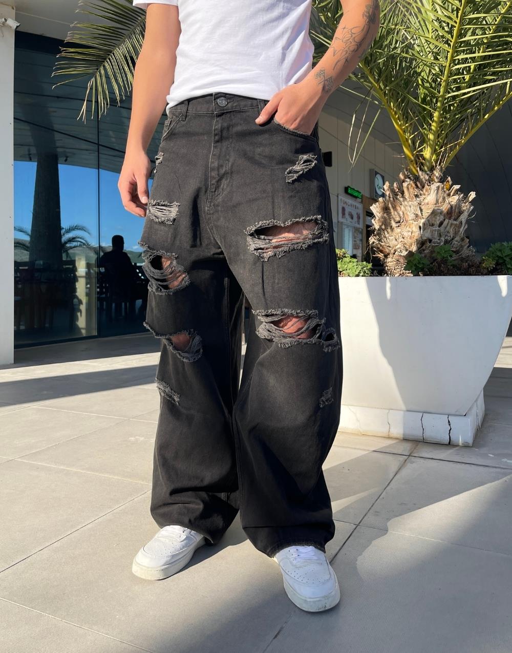 Premium Distressed Wash Baggy Kot Pantolon