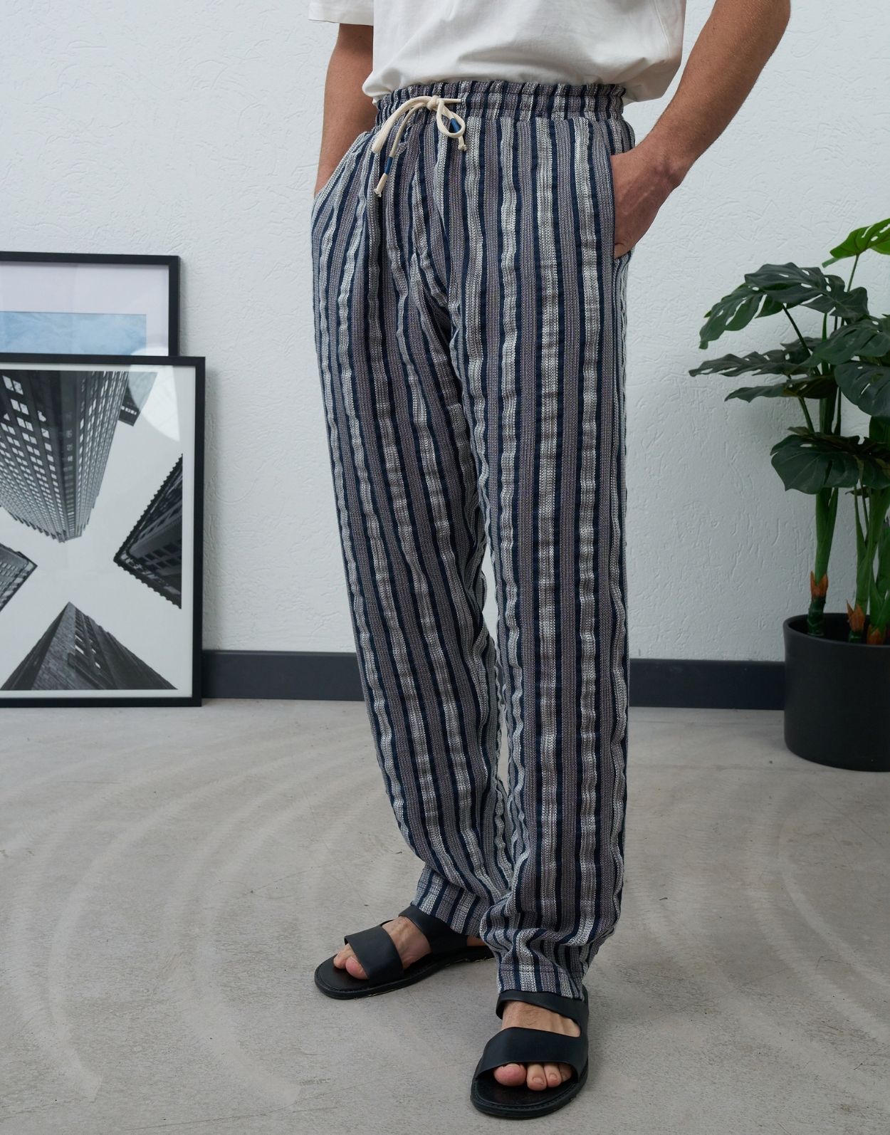 Premium Erkek Çizgili Yazlık Fitilli Kumaş Eşofman Altı