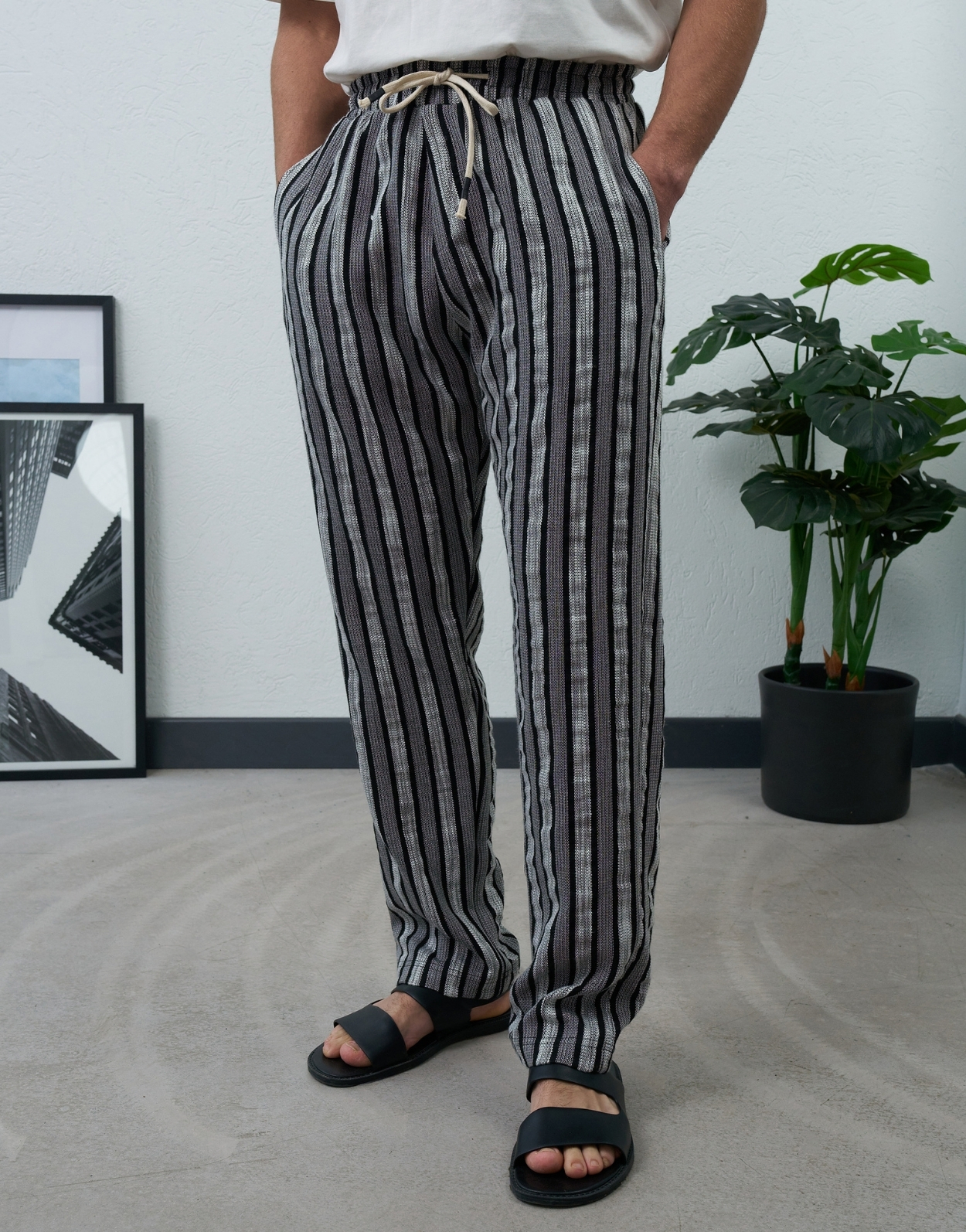 Premium Erkek Çizgili Yazlık Fitilli Kumaş Eşofman Altı