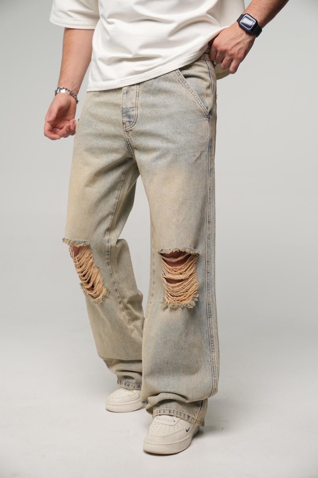 Premium High Wash Lasered Baggy Kot PantolonPremium High Wash Lasered Baggy Kot Pantolon