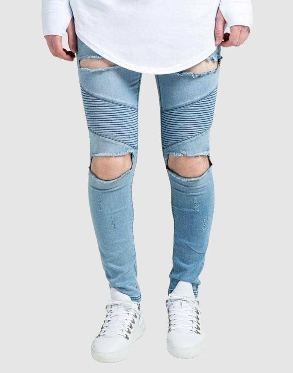 SikSilk Extreme Biker Mavi Erkek Kot Pantolon · 2