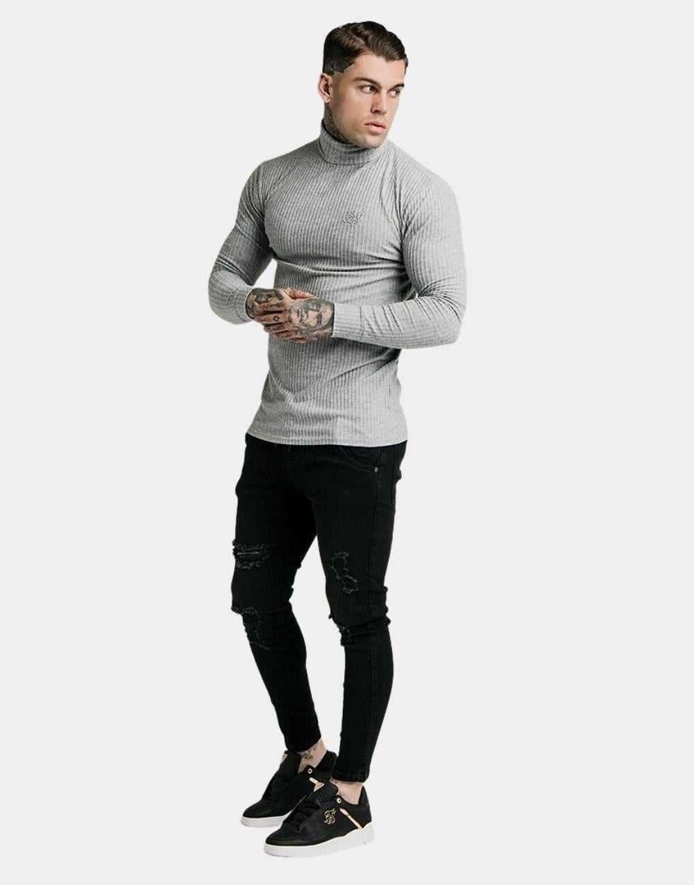 SikSilk Fırçalı Örgü Erkek Balıkçı Jumper Gri · 2