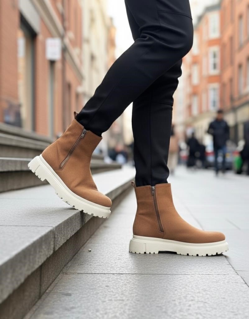 Süet Taba Krem Taban Çift Fermuarlı Erkek Yarım Bilek Bot