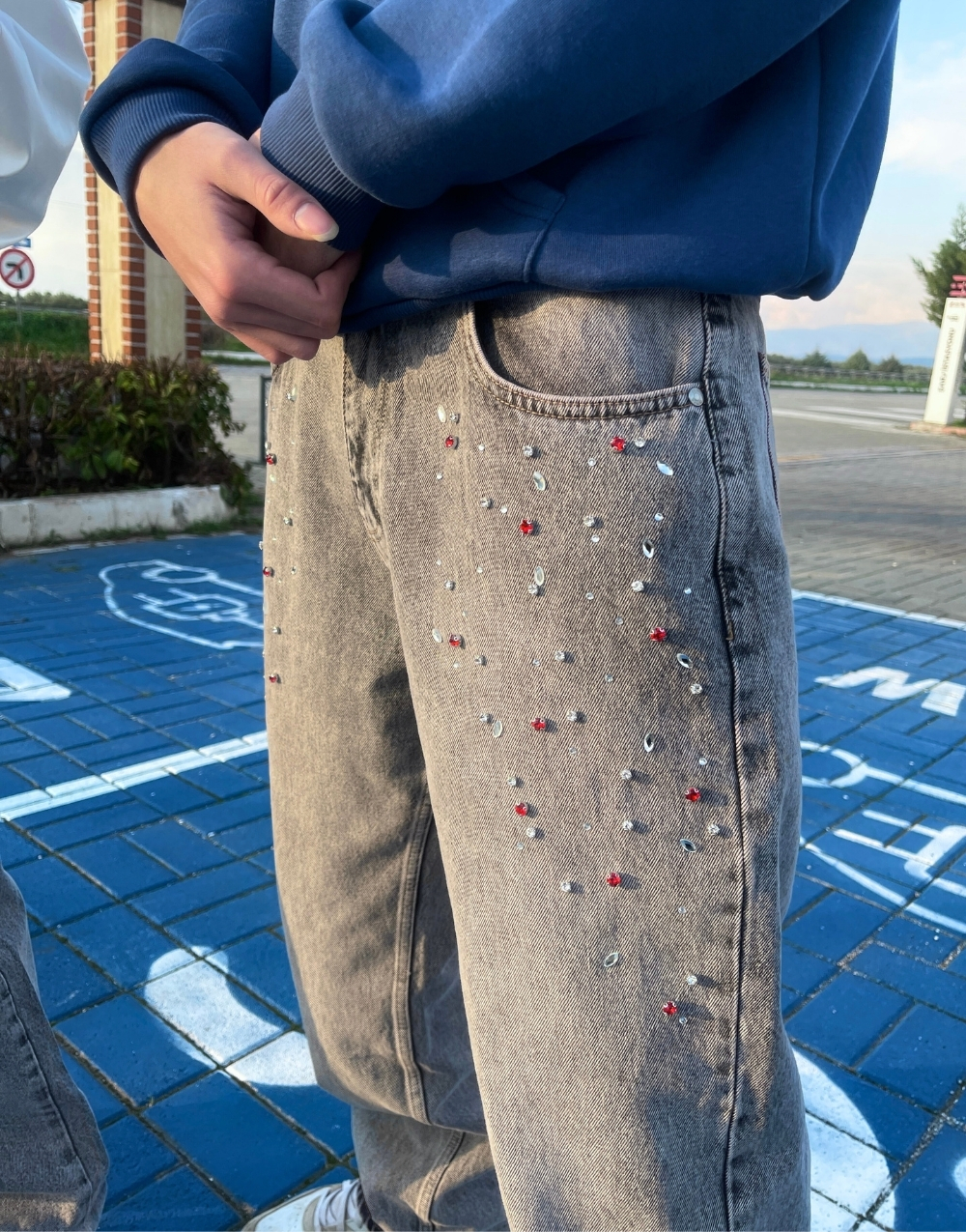 Ultra Premium Crystal Stone Baggy Kot Pantolon · 2