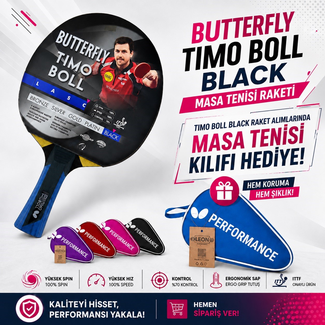 Butterfly Timo Boll Black Masa Tenisi Raketi ITTF Onaylı 85030