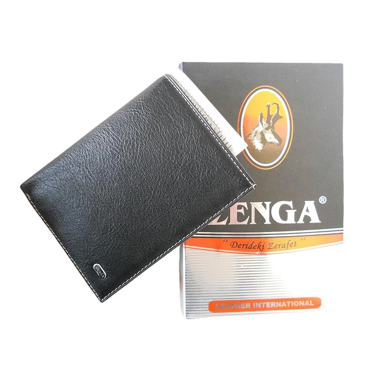 Zenga Orjinal Deri Erkek Cüzdanı İnce 708-52 Siyah Taba Garni
