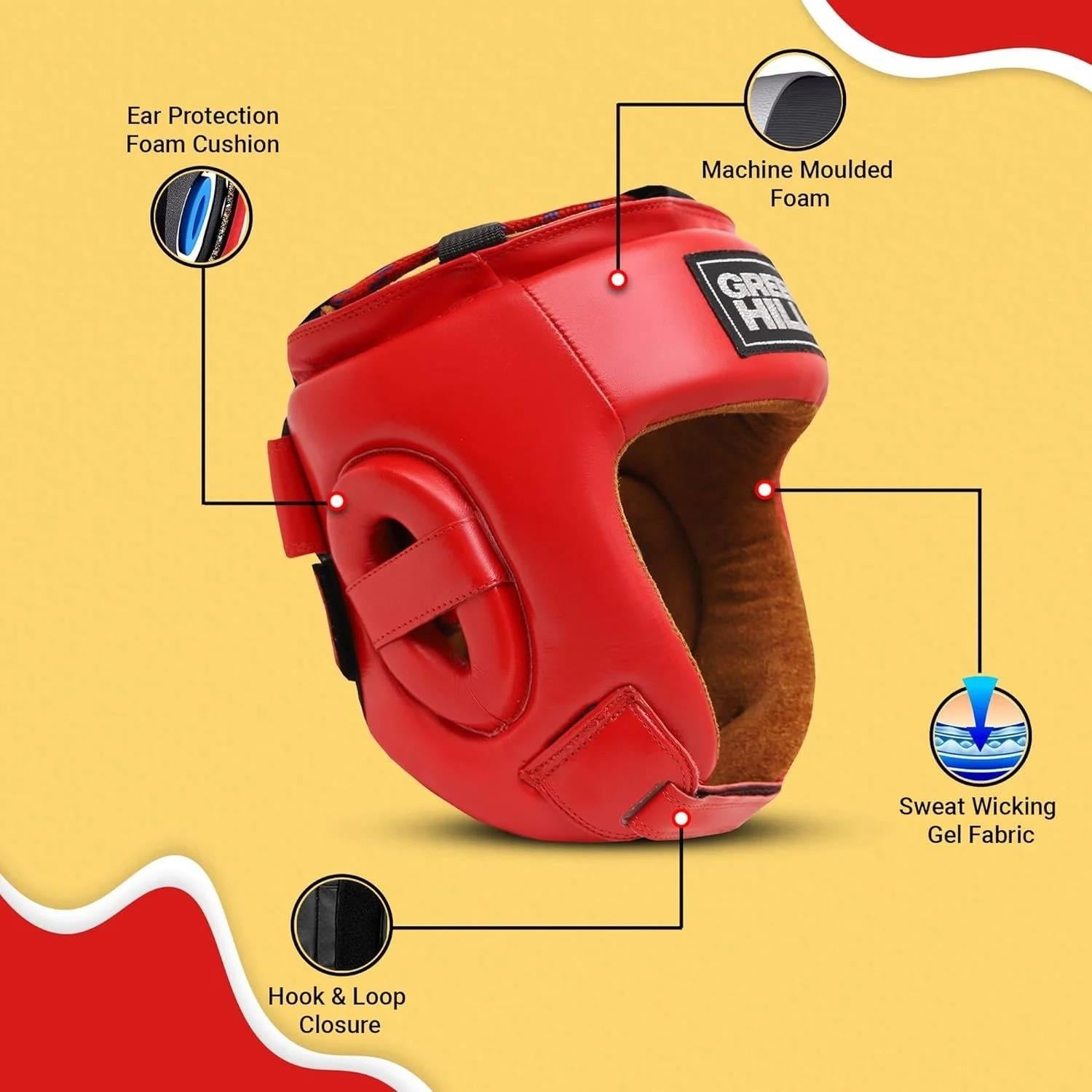Green Hill IBA Onaylı Hakiki Deri Boks Kaskı Kırmızı
