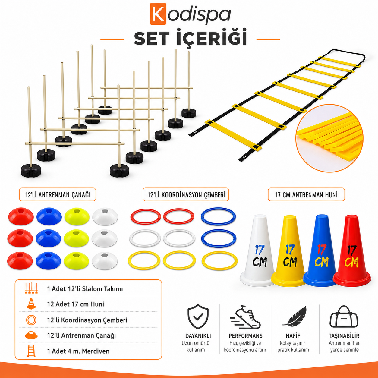 Kodispa Slalomlu 17cm Hunili Full Antrenman Seti