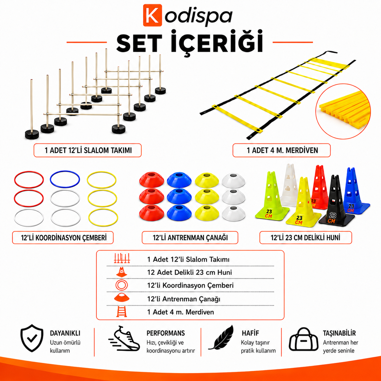 Kodispa Slalomlu 23cm Delikli Hunili Full Antrenman Seti