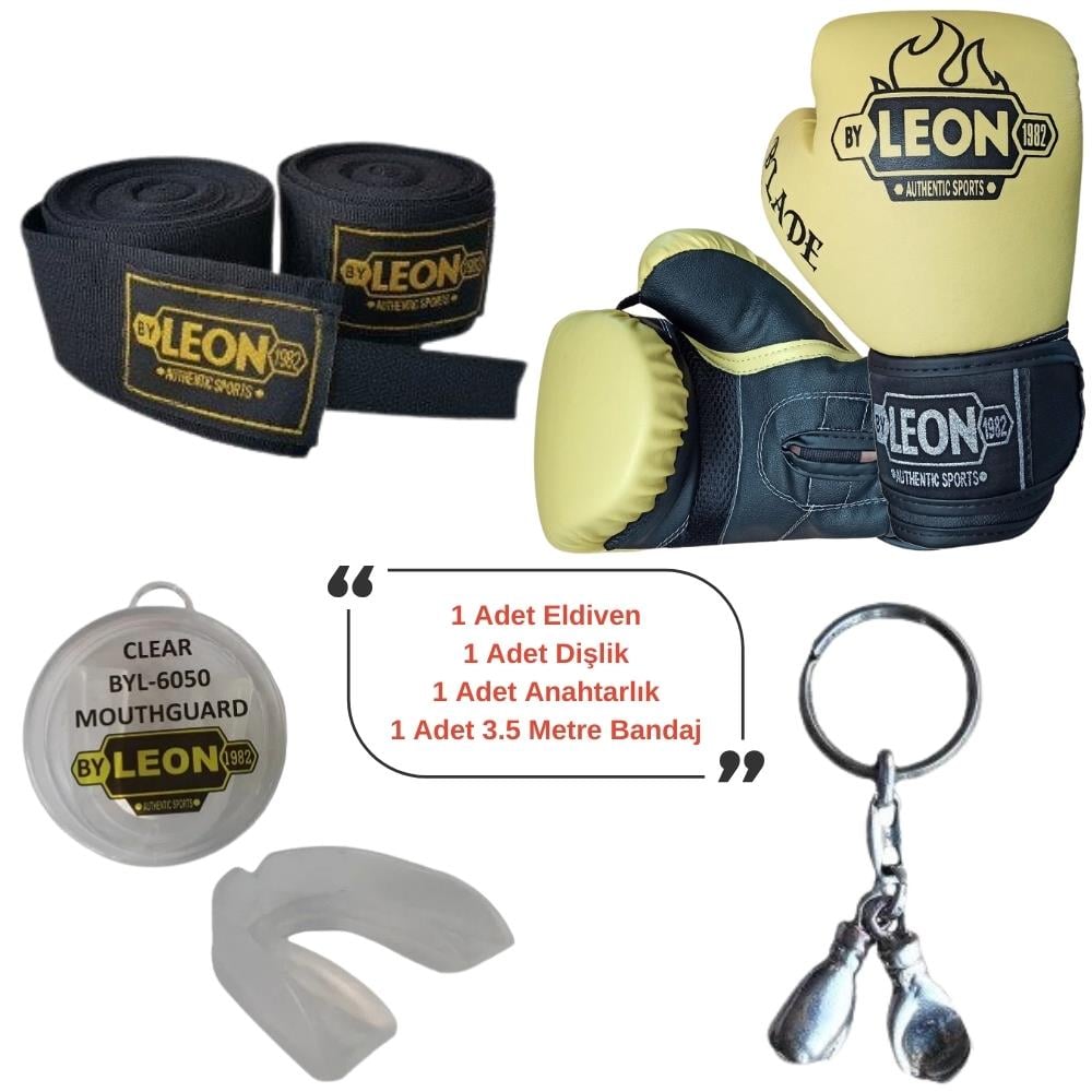 Leon Blade Training Boks Eldiveni, Bandaj Dişlik Anahtarlık Seti Sarı