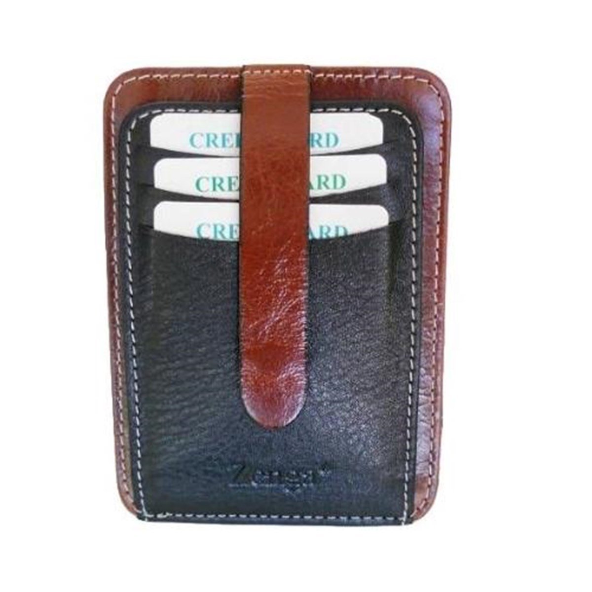 Zenga Orjinal Deri Cüzdanlı Kredi Kartlık 031-04 Siyah Taba Karışık Renkli Garni Greyzi