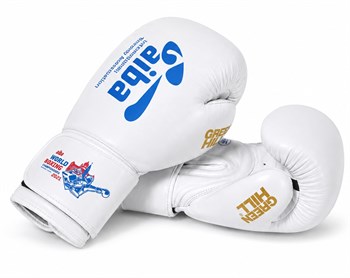 Green Hill AIBA Onaylı Deri Boks Eldiveni Beyaz - Mavi