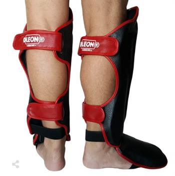Leon Solid Muay Thai ve Kick Boks Ayak ve Kaval Koruyucu Siyah-Kırmızı