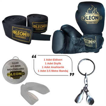 Leon Blade Training Boks Eldiveni, Bandaj Dişlik Anahtarlık Seti Siyah
