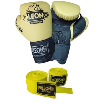 Leon Blade Training Boks Kick Boks Ve Muay Thai Eldiveni ve 3,5 m Bandaj Seti Sarı
