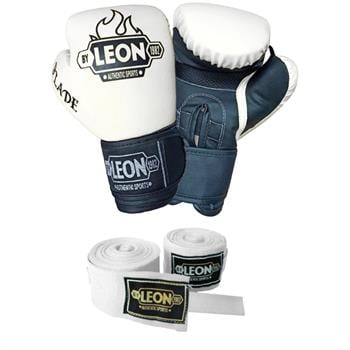 Leon Blade Training Boks Kick Boks Ve Muay Thai Eldiveni ve 3,5 m Bandaj Seti Beyaz
