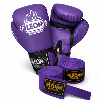 Leon Blade Training Boks Kick Boks Ve Muay Thai Eldiveni ve 3,5 m Bandaj Seti Mor