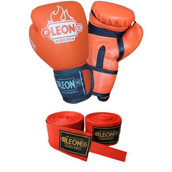 Leon Blade Training Boks Kick Boks Ve Muay Thai Eldiveni ve 3,5 m Bandaj Seti Turuncu