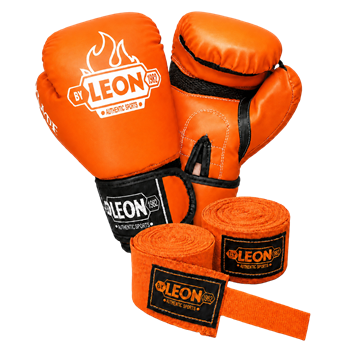 Leon Blade Training Boks Kick Boks Ve Muay Thai Eldiveni ve 3,5 m Bandaj Seti Turuncu