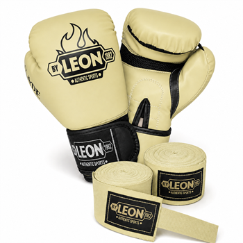 Leon Blade Training Boks Kick Boks Ve Muay Thai Eldiveni ve 3,5 m Bandaj Seti Sarı