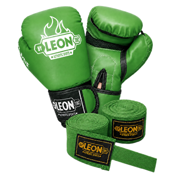 Leon Blade Training Boks Kick Boks Ve Muay Thai Eldiveni ve 3,5 m Bandaj Seti Yeşil