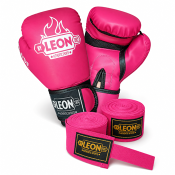 Leon Blade Training Boks Kick Boks Ve Muay Thai Eldiveni Ve Bandaj Seti 3,5 m Pembe