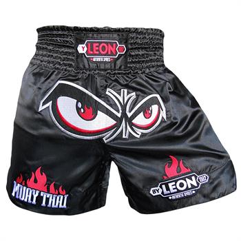 Leon No Fear Nakışlı Profesyonel Muay Thai ve Kick Boks Şortu Siyah