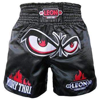 Leon No Fear Nakışlı Profesyonel Muay Thai ve Kick Boks Şortu Siyah