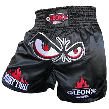 Leon No Fear Nakışlı Profesyonel Muay Thai ve Kick Boks Şortu Siyah