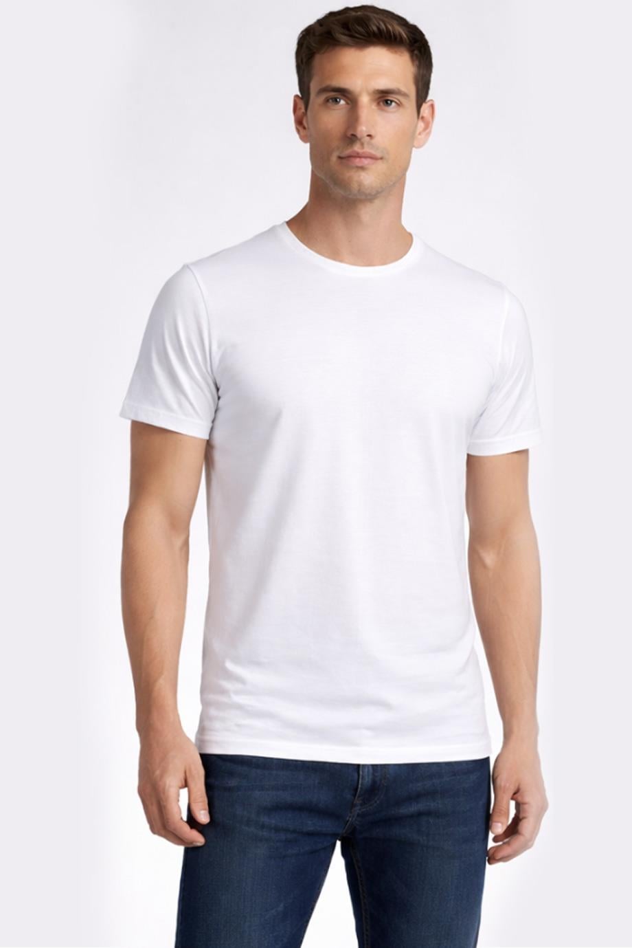  Erkek Süprem Bisiklet Yaka Beyaz T-Shirt 951