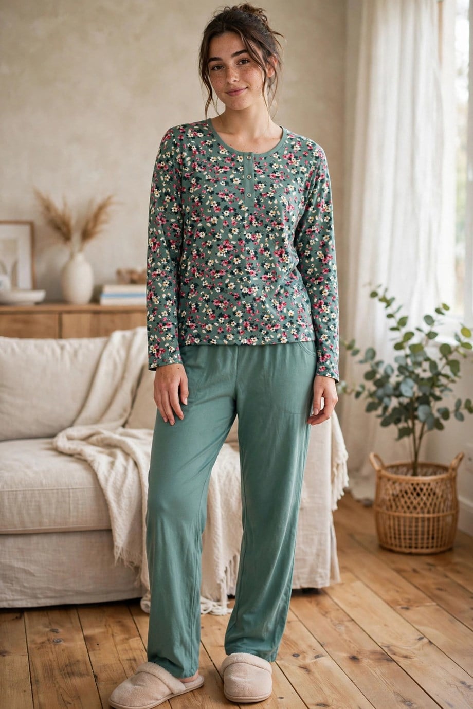 7204 ÇİÇEK DESEN PATLI PİJAMA TK.