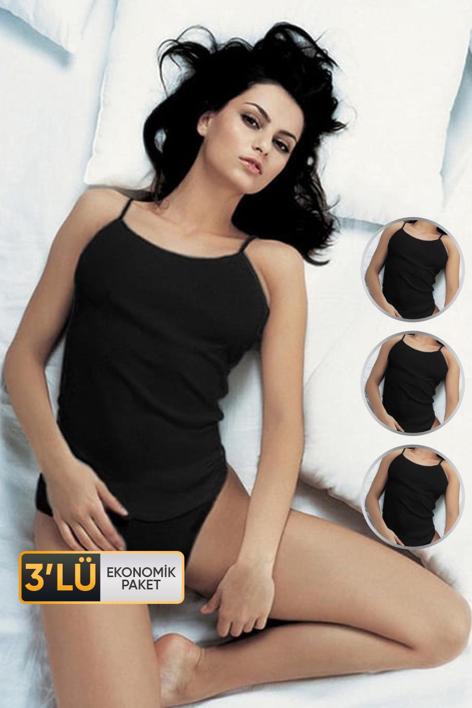 ÇK 0210 KADIN SATENLİ İNCE ASKILI ATLET 3'LÜ