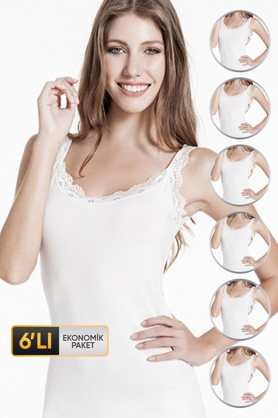 ÇK 0714 KADIN ELASTANLI DANTELLİ ATLET 6'LI