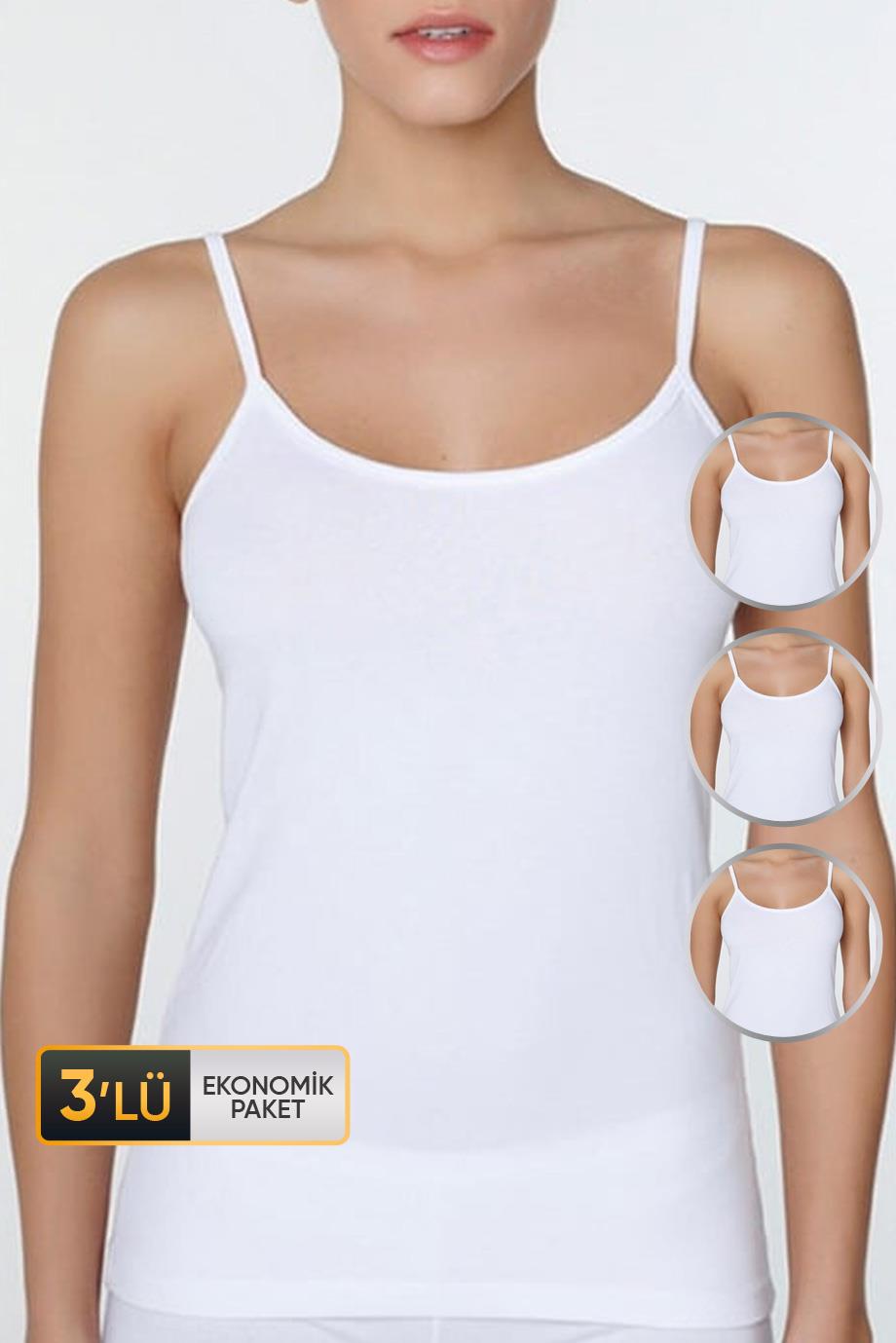 ÇK 0746 KADIN ELASTANLI İP ASKILI ATLET 3'LÜ
