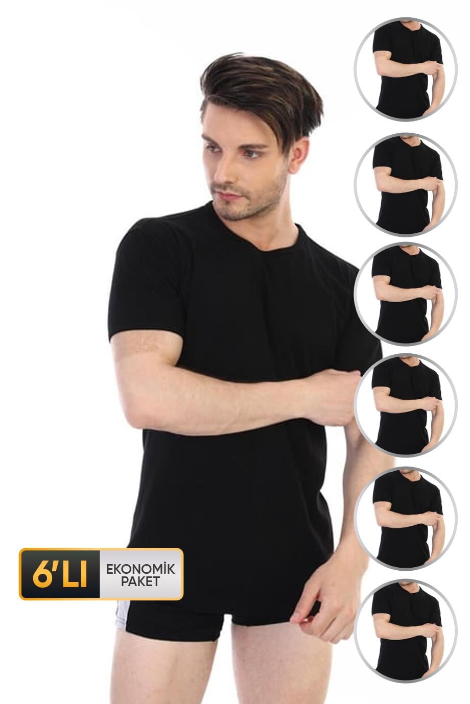 ÇK 0841 ERKEK RİBANA BİSİKLET YAKA T-SHİRT 6'LI