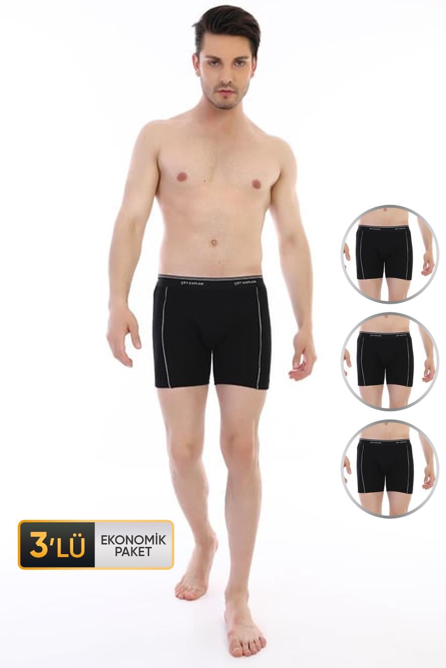 ÇK 0855 ERKEK ELESTANLI BİYELİ UZUN BOXER 3'LÜ