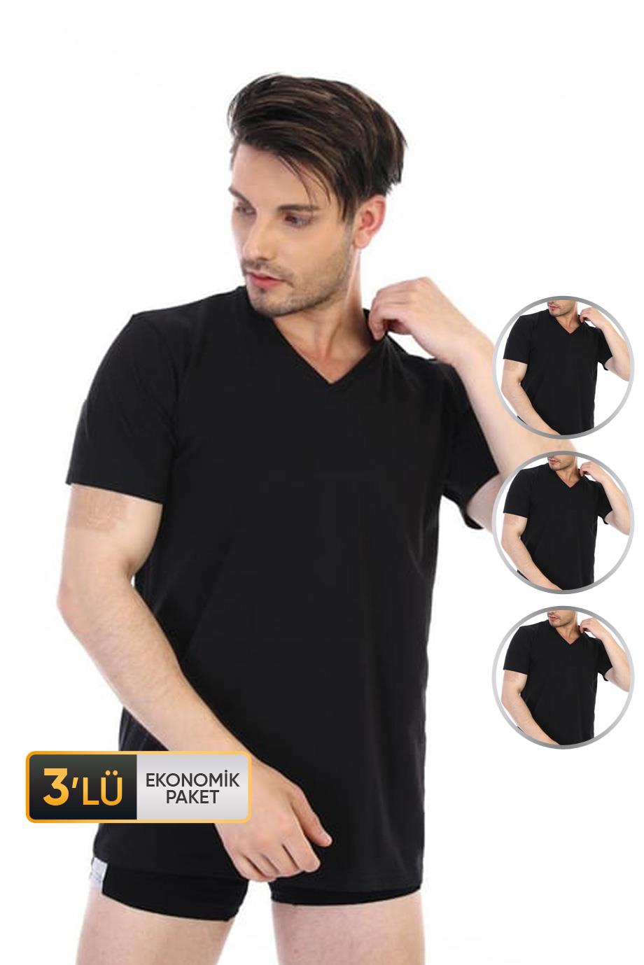ÇK 0945 ERKEK SÜPREM V YAKA T-SHİRT 3'LÜ